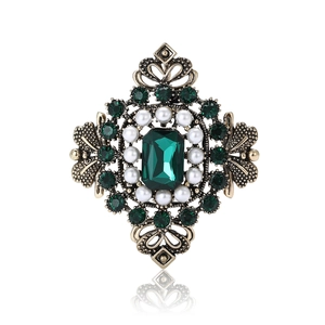 Broche en Alliage Baroque Vintage Avec Strass Taille Émeraude Et Fausse Künstliche Perle Élégante Style Palais Broche Pour Manteau Femme Bijoux
