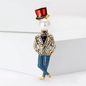 Fashionable gentleman magician brooch with rhinestones and pearl for suits and coats