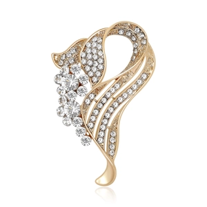 Fashion Alloy Rhinestone Leaf Brooch For Women Gold Silver Plated Elegant Hollow Flower Corsage Pin Wedding Clothing Accessories Gift