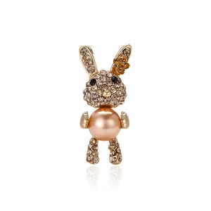 Lindo Broche de Conejo de Aleación y Strass con Perla Artificial de Imitación Joyería de Animales de Moda para Mujer Broches Decorativos para Suéter