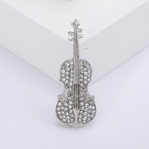 Elegant Violin Shape Alloy Brooch For Women Rhinestone Inlaid Musical Instrument Pin Fashion Suit Clothing Jewelry Gift