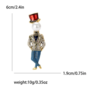 Charming magician brooch with rhinestones and pearls, dimensions 6cm by 1.9cm