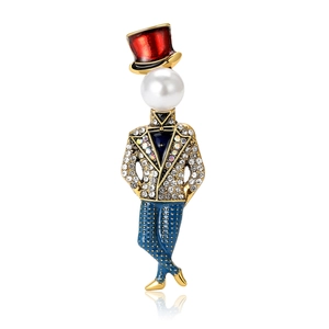 Gentleman magician brooch with white pearl head and sparkling rhinestones for suits