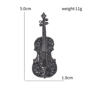 Elegant violin brooch with dark grey rhinestones in a 5.0cm height size guide