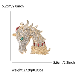 Elegant gold-tone horse head brooch with sparkling rhinestones and colorful gemstone details