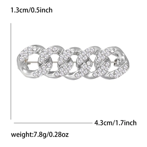Silver alloy chain brooch with sparkling rhinestones and exact size dimensions
