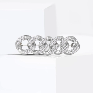 Exquisite silver alloy Cuban link chain brooch with sparkling rhinestones for formal wear