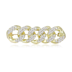 Luxury Alloy Cuban Link Chain Brooch For Women Men Pave Rhinestone Geometric Breastpin Fashion Jewelry Accessory Gold Silver