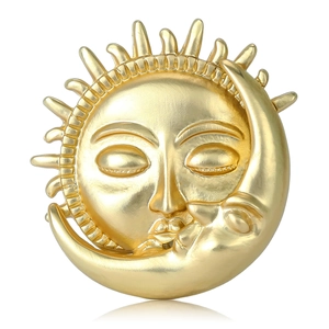 Broche Vintage en Alliage Soleil et Lune pour Femmes Hommes Rétro Épingles Célestes Mythologiques Or Argent Mat Accessoires de Vêtements Bijoux
