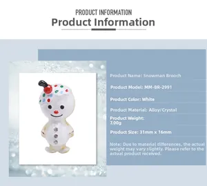 Vue détaillée de la broche bonhomme de neige en alliage avec strass et détails de taille