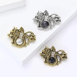Three creative dragon-shaped alloy brooches with cat eye stones for men suits