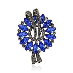 Vintage Marquise Rhinestone Floral Brooch Alloy Ribbon Pin For Women Fashion Suit Sweater Clothing Jewelry Accessory