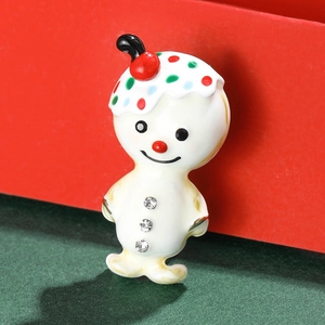 Broche bonhomme de neige de Noël en émail blanc avec pois colorés et strass brillants