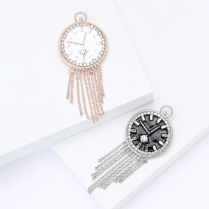 Vintage Alloy Enamel Clock Brooch With Tassel Rhinestone Inlaid Personalized Sweater Pin Jewelry For Unisex Clothing Accessories