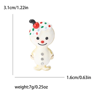 Broche bonhomme de neige en émail blanc avec pois colorés et cristaux pour Noël chic