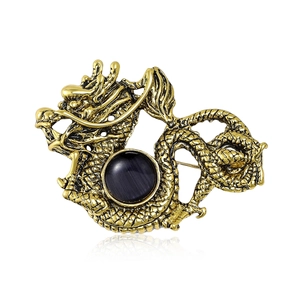 Vintage Alloy Dragon Brooch With Artificial Pearl Chinese Style Retro Animal Suit Pin For Men Women Fashion Jewelry Accessory