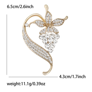 Elegant gold vine brooch with white rhinestones and leaf design for women fashion