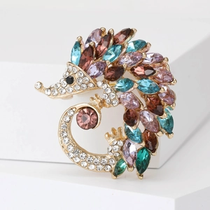 Creative hedgehog brooch in gold alloy with colorful crystals and rhinestones for unisex