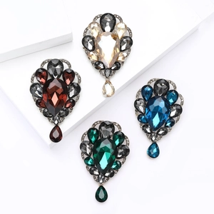 Vintage luxury glass pendant brooches in multiple colors with crystal drop detailing