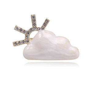 Creative Cloud Sun Alloy Brooch With Rhinestone Embellishment Gold Silver White Enamel Lapel Pin For Women Jewelry Gift