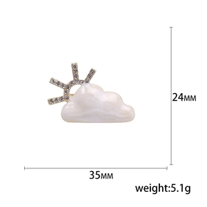 Creative cloud and sun brooch with sparkling rhinestones, 35mm wide, 5.1g weight