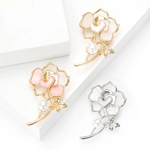 Élégante Broche Camélia Fleur Émail Nacre Alliage Épingle Avec Künstliche Perle d'Imitation Pour Costumes Manteaux Bijoux Femme