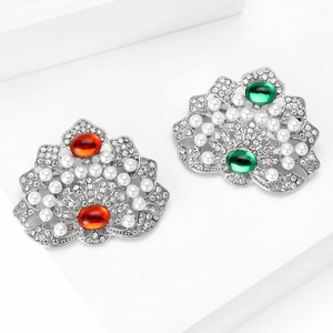 Broche Couronne de Künstliche Perles de Luxe Rétro Pour Femmes En Alliage de Strass Style Palais Corsage de Manteau Bijoux Elégants