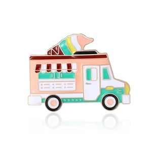 Cartoon Alloy Enamel Ice Cream Truck Brooch Pink Mint Green Sweet Food Pin For Women Kids Clothing Bag Decoration
