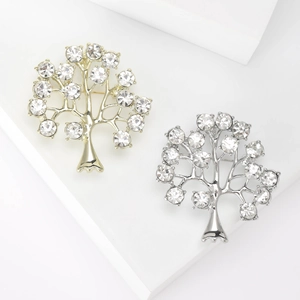 Broche Arbre de Vie Coréenne en Alliage avec Strass pour Femme Or Argent Plaqué Élégante Épingle Plante Accessoire Bijou