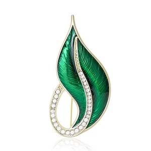 Vintage Alloy Enamel Leaf Brooch For Women Rhinestone Inlaid Plant Shape Lapel Pin Fashion Dress Clothing Jewelry Accessory