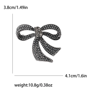 Vintage style grey pearl bow brooch with crystals, size 3.8x4.1cm and 10.8g weight