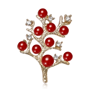 Broche Branche d'Arbre Élégante pour Femmes Or Argent Alliage Künstliche Perle d'Imitation Strass Épingle pour Manteau Cardigan Fête Bijoux