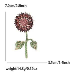 Detailed size chart of the sunflower brooch with dimensions 7.0cm height and 3.5cm width