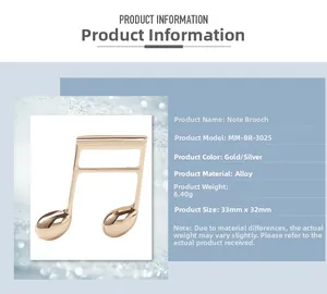 Detailed size specifications and weight of the gold musical note brooch for suits