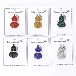 Luxurious rhinestone gourd brooches in six colors displayed on white cards