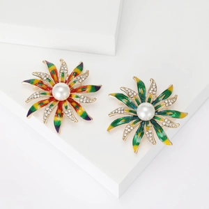 Broche Tournesol en Émail de Style Coréen Avec Imitation Künstliche Perle Strass Fleur en Alliage Pin Pour Femmes Accessoires de Costume Bijoux