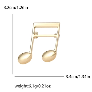 Polished gold sixteenth note musical brooch for suits, size 3.2cm x 3.4cm for elegant styling