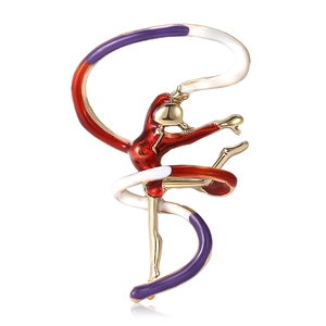 Artistic rhythmic gymnastics brooch in gold alloy with colorful enamel for women fashion