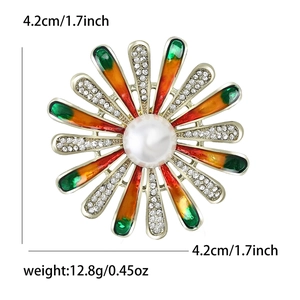 Sonnenblumen-Brosche mit Perle, farbigen Öl-Blütenblättern und Kristallen