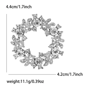 Broche couronne élégante en alliage argenté et strass pour femme avec dimensions précises