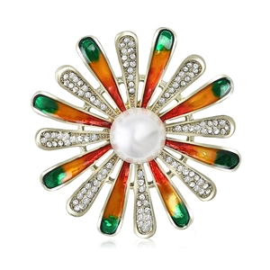 Vintage Legierung Gänseblümchen Blume Brosche Anstecknadel Mit Großer Künstliche Perle Verlauf Emaille Strass Damen Mode Schmuck Geschenk