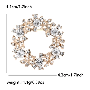 Broche couronne florale élégante avec strass en alliage doré, 4,4x4,2cm