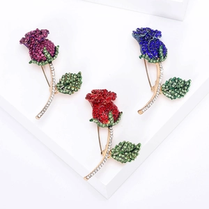 Elegante Spilla Romantica Rosa in Strass Per Donna Lega Fiore Fibbia Per Sciarpa Gioielli Di Moda Per Matrimonio Banchetto