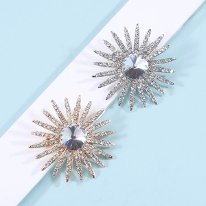 Spille eleganti a forma di girasole con strass in oro e argento per abiti formali