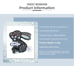 Detail showing crystal rabbit brooch specifications and black rhinestone finish