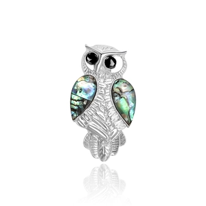 Vintage Owl Brooch Alloy With Natural Abalone Shell Inlay Animal Shape Pin For Women Men Retro Fashion Jewelry Accessory