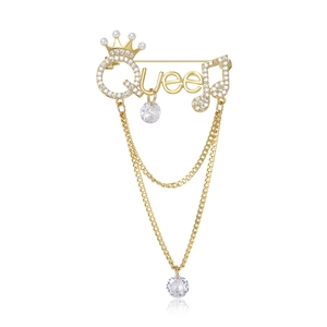 Queen Letter Brooch For Women Gold Color Micro-Inlaid Rhinestone Tassel Brooch With Crown Musical Note Elegant Brooch Pin