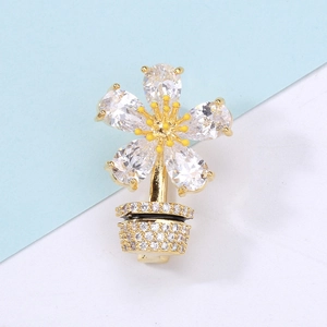 Elegante broche de maceta de cristal con circonitas micro-pavimentadas en oro
