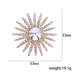 Elegante spilla a girasole dorata con cristalli, misura 53mm per accessori da donna