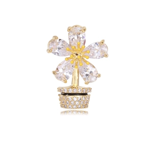 Elegante broche de maceta dorado con cristales de gota y circonitas para trajes